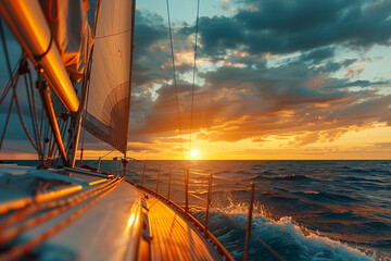 Sailing Yacht at Sunset: Tranquility on the Open Sea