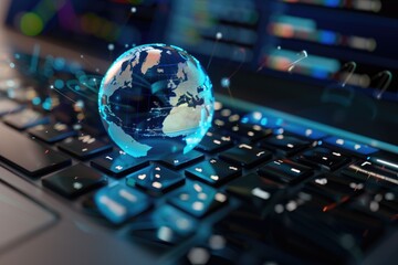 Globe, representing the world, placed on top of a stack of charts and graphs showing continents and oceans. This image conveys the concept of global data analysis or international business trends.