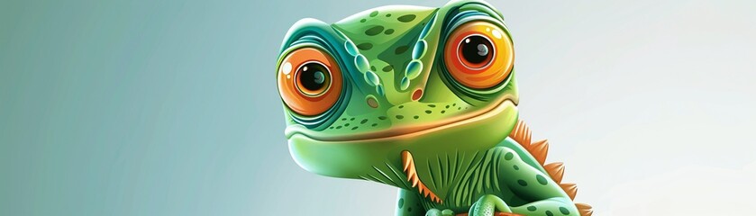 The chameleon cartoon is depicted as mischievous in this illustration, with a playful and cunning expression  8K , high-resolution, ultra HD,up32K HD - obrazy, fototapety, plakaty