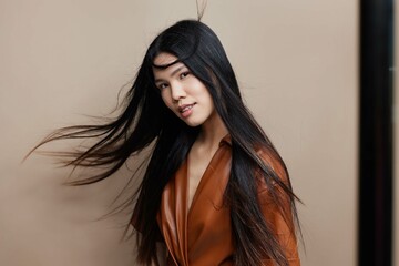 Femininity woman cosmetic glamour portrait model hair asian beautiful fashion beauty beige