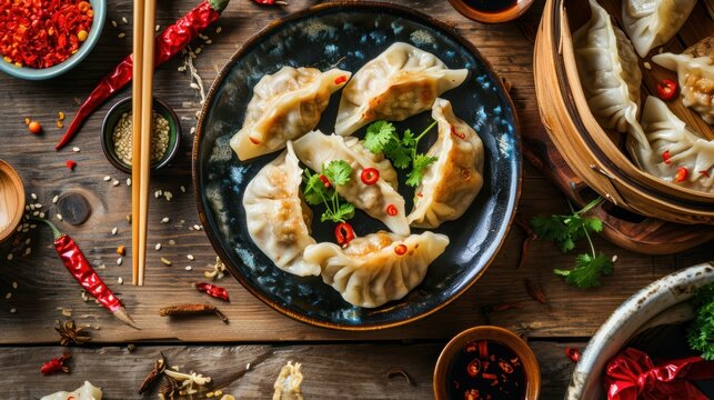 Traditional dinner dish dumpling during family gathering party to celebrate Chinese lunar new year.