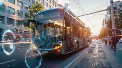 public bus or train with P-IoT technology that monitors fuel efficiency and optimizes routes and schedules to reduce energy consumption