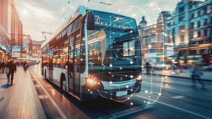 public bus or train with P-IoT technology that monitors fuel efficiency and optimizes routes and schedules to reduce energy consumption