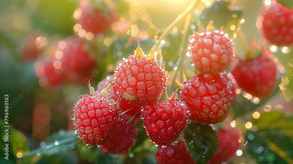 Sticker Glistening Berries at Sunrise, generative ai