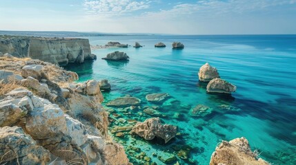 View of coastline of Cyprus beach.