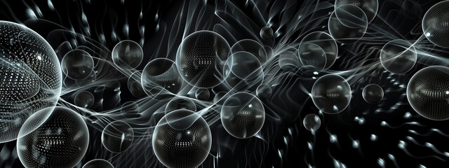 Enter a mesmerizing realm of fractal patterns, where monochrome sparse 3D transparent spheres create an ethereal and captivating visual experience.