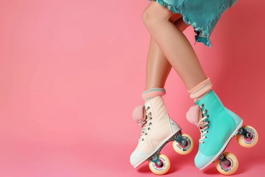 Retro roller skate dreams on a pastel canvas a close-up encounter