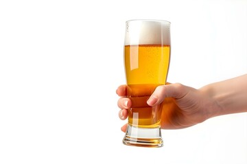 Hand holding beer in weizen glass isolated on white background. Concept Food & Drink, Beer, Glassware, Photography, Product Shoot