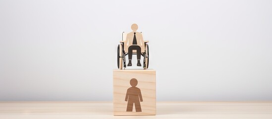 Figure in Wheelchair on Wooden Block - obrazy, fototapety, plakaty