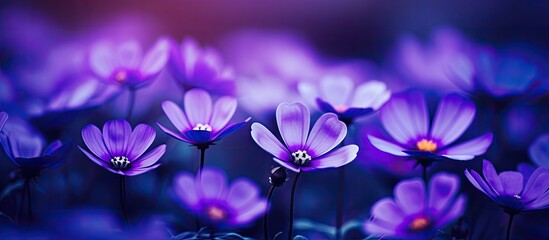 Purple flowers bloom in darkness