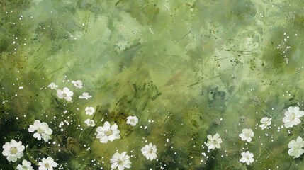 White Flowers on Green Field