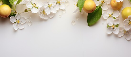 Yellow and white flowers and fruits on a white surface - Powered by Adobe