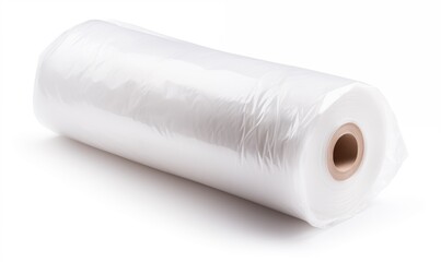 A roll of plastic wrap material; industrial size