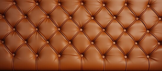 Brown leather sofa buttons up close