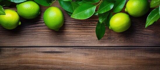 Bunch of limes on wooden surface - obrazy, fototapety, plakaty