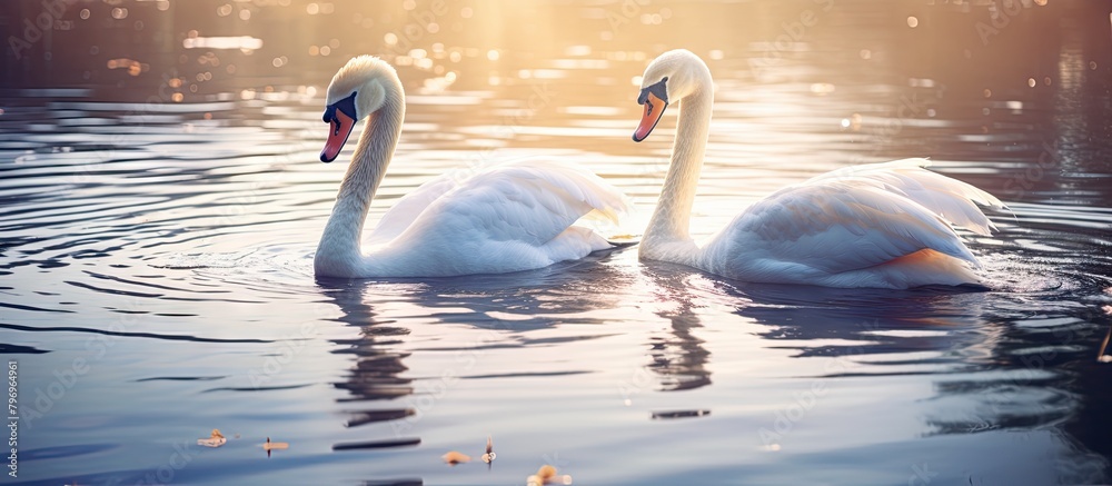 Poster Two swans glide gracefully in the water