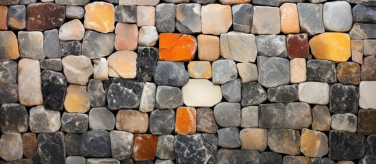 Close up of textured wall in red and orange stones