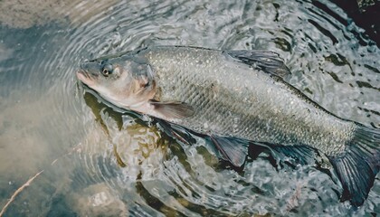 A caught fish in water