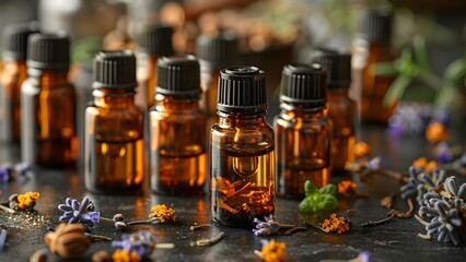 A selection of miniature essential oil bottles for holistic remedies. Concept Holistic Health, Essential Oils, Miniature Bottles, Natural Remedies, Wellness