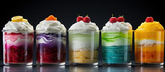 Different colored desserts in close-up - obrazy, fototapety, plakaty