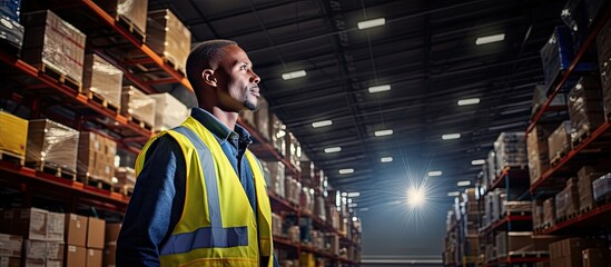 Man in warehouse with boxes and lights