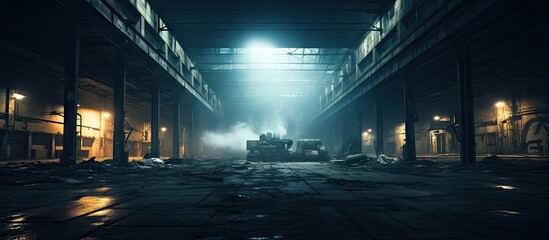 An industrial facility filled with clutter and bright lights