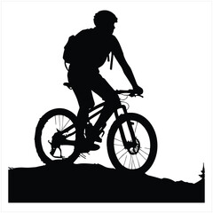 Biker and bike silhouette black vector.