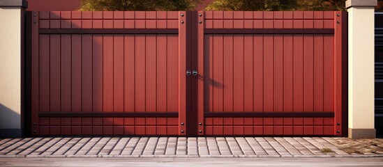 A red gate with a metal latch on top