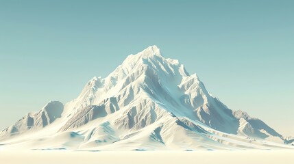 The image is a beautiful landscape of a snow-capped mountain. The mountain is in the distance, with a clear blue sky behind it.