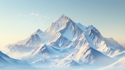 The image is of a snow-capped mountain range. The mountains are in the distance and are covered in snow. The sky is clear and blue.