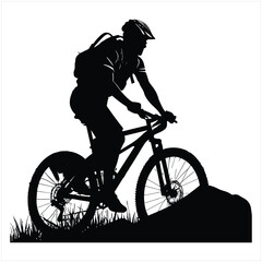 Biker and bike silhouette black vector.