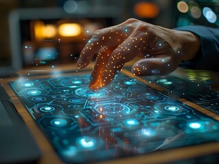 Futuristic Corporate Tech: Transparent Touchscreen Interaction