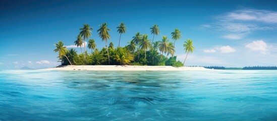 Fototapeta na wymiar Tropical island beach with swaying palms