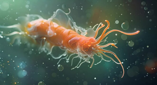 Draw me a detailed painting of a single-celled organism. Make it look very realistic and give it vibrant colors.