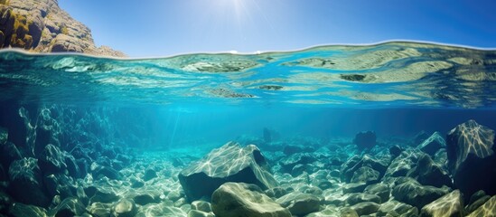 Ocean floor view rocks water