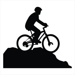 Biker and bike silhouette black vector.