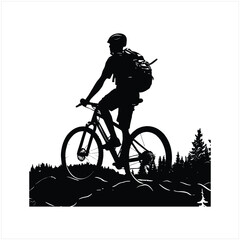 Biker and bike silhouette black vector.