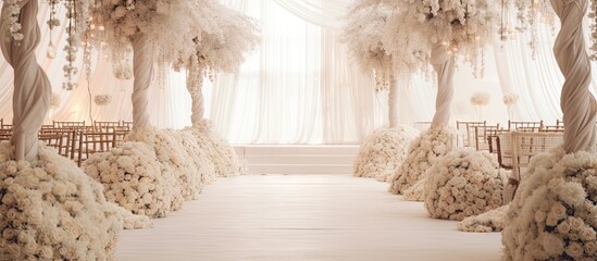White blossoms and trees fill the room
