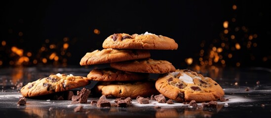 Stack of cookies marshmallows black background