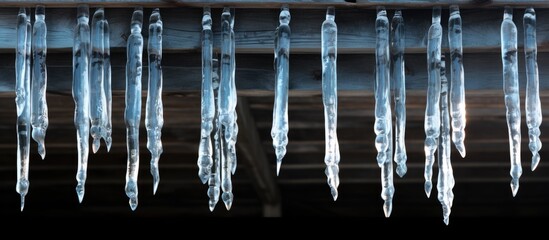 Icicles hang roof dark room