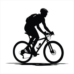 Biker and bike silhouette black vector.