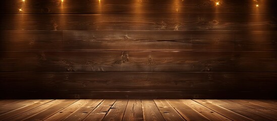 Wood floor with illumination and wooden panel - obrazy, fototapety, plakaty