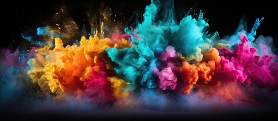Colorful powder cloud on dark backdrop