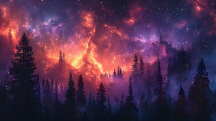 a world of cosmic wonder and tranquility, where the cosmic violet and pink hues of the starry sky...