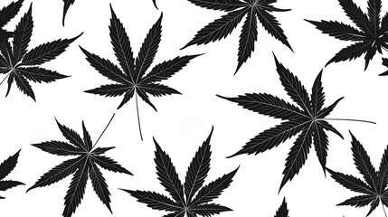Vector illustration of cannabis plant leaf background seamless pattern.
