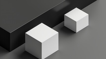 Artistic Black and White Cubes Composition, Abstract Geometric Shapes with Contrast for Creative...