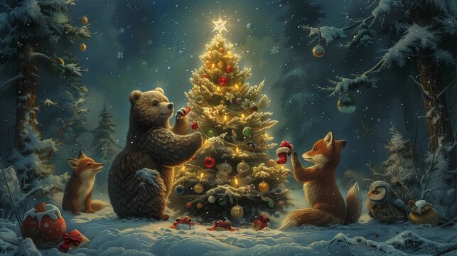 Fototapeta Magical Winter Woodland Holiday, generative ai