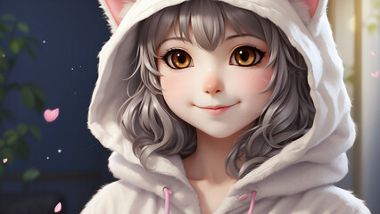 a beautiful and cute girl wearing a cat costume