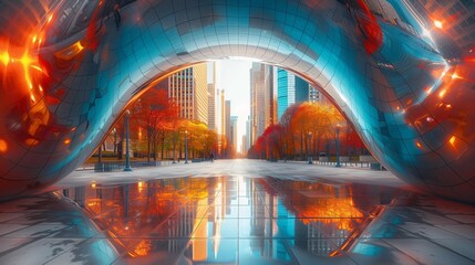 Obraz premium Vibrant Cityscape Mirage, generative ai