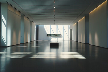 A minimalist sculpture in an empty art gallery.